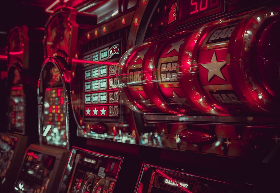 Row of slot machines in the gaming lounge