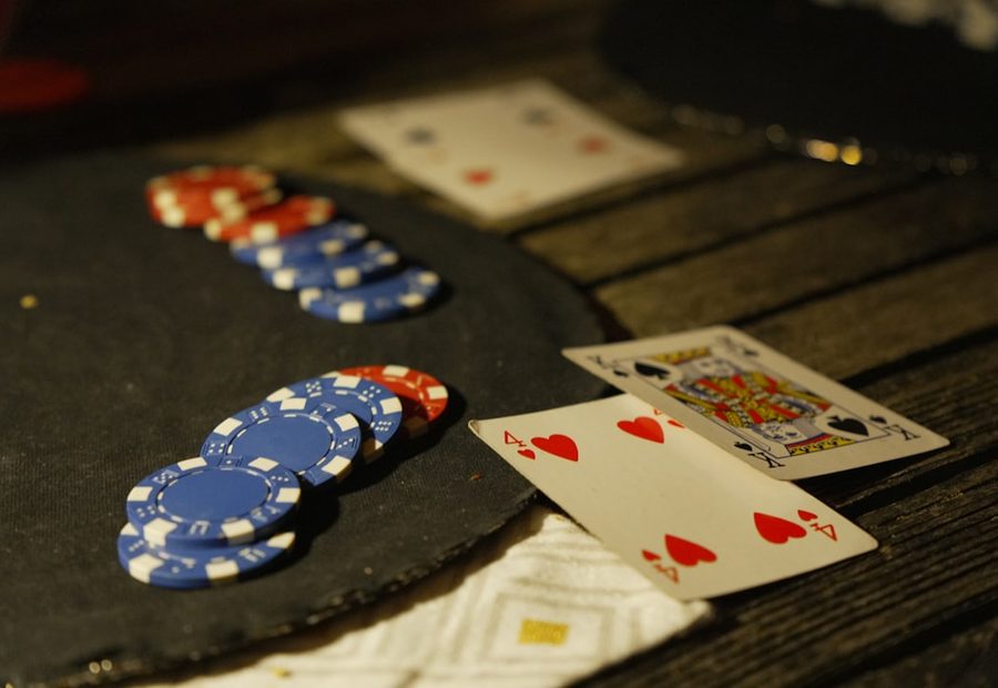 Poker table with chips and cards