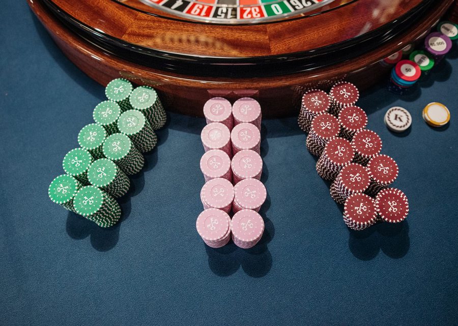 Chips stacked on a roulette table