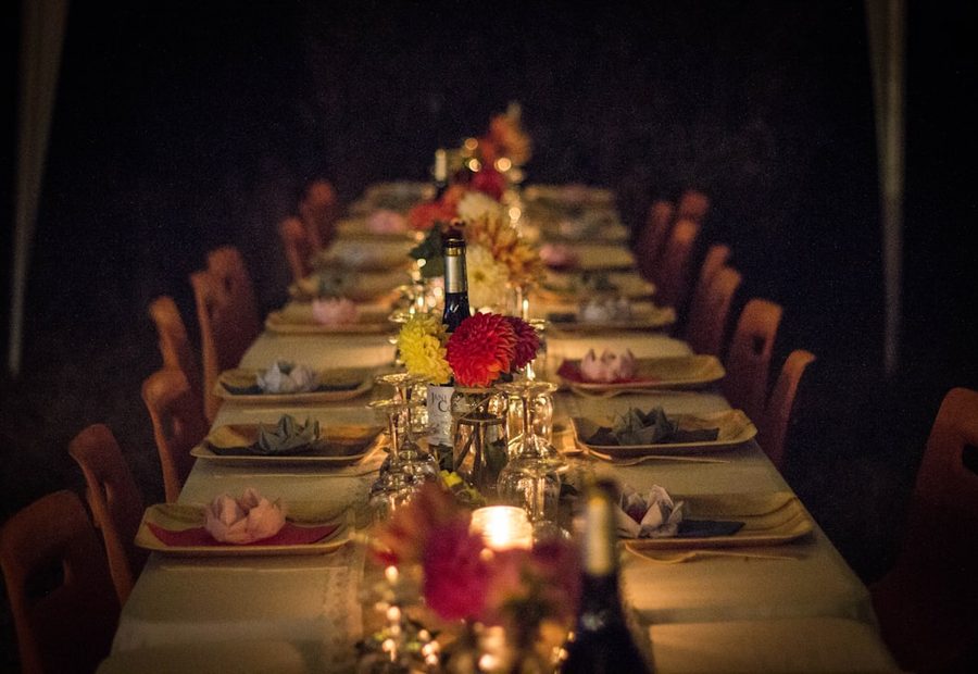 Private dining table set with candles